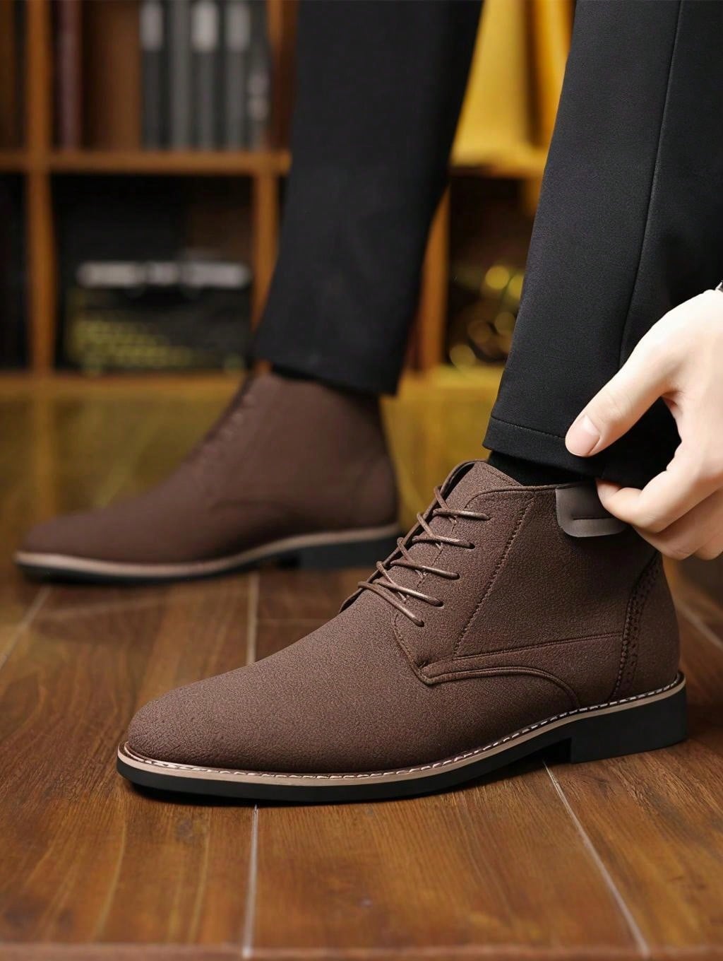 Men's Classic Chukka Boots Suede Faux Leather Lace Up Round Toe Contrast Stitching Pull Tab Non Slip Comfort For Business Casual Office Wear