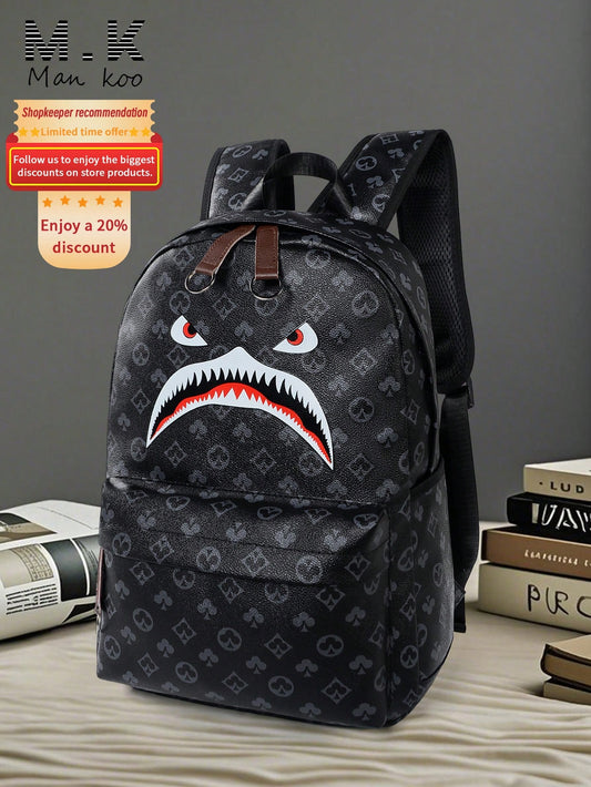 Men's High-End Plum Blossom Print Backpack, Geometric Pattern Retro Floral Design, Laptop Bag, PU Waterproof, Large Capacity, Suitable For College Students, Business, Travel, Daily Use, Gift For Men (