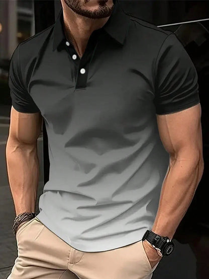 Men's Ombre Print Casual Fashion Short Sleeve Polo Shirt