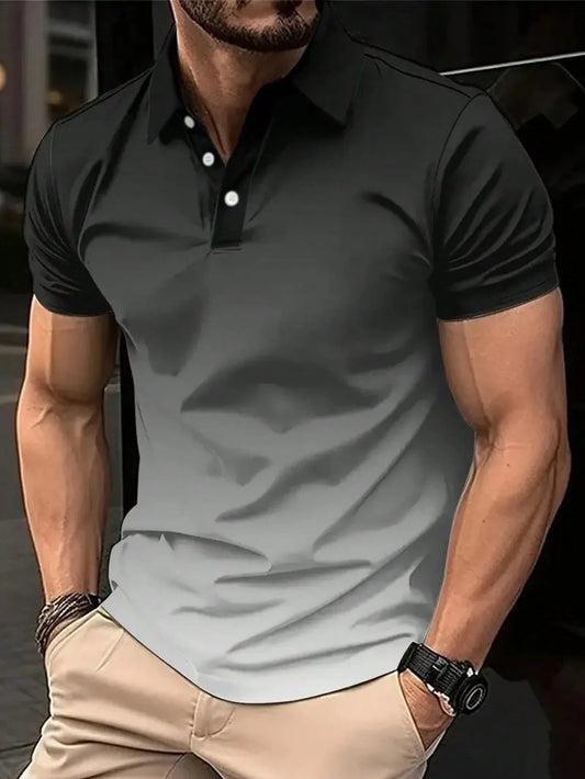 Men's Ombre Print Casual Fashion Short Sleeve Polo Shirt