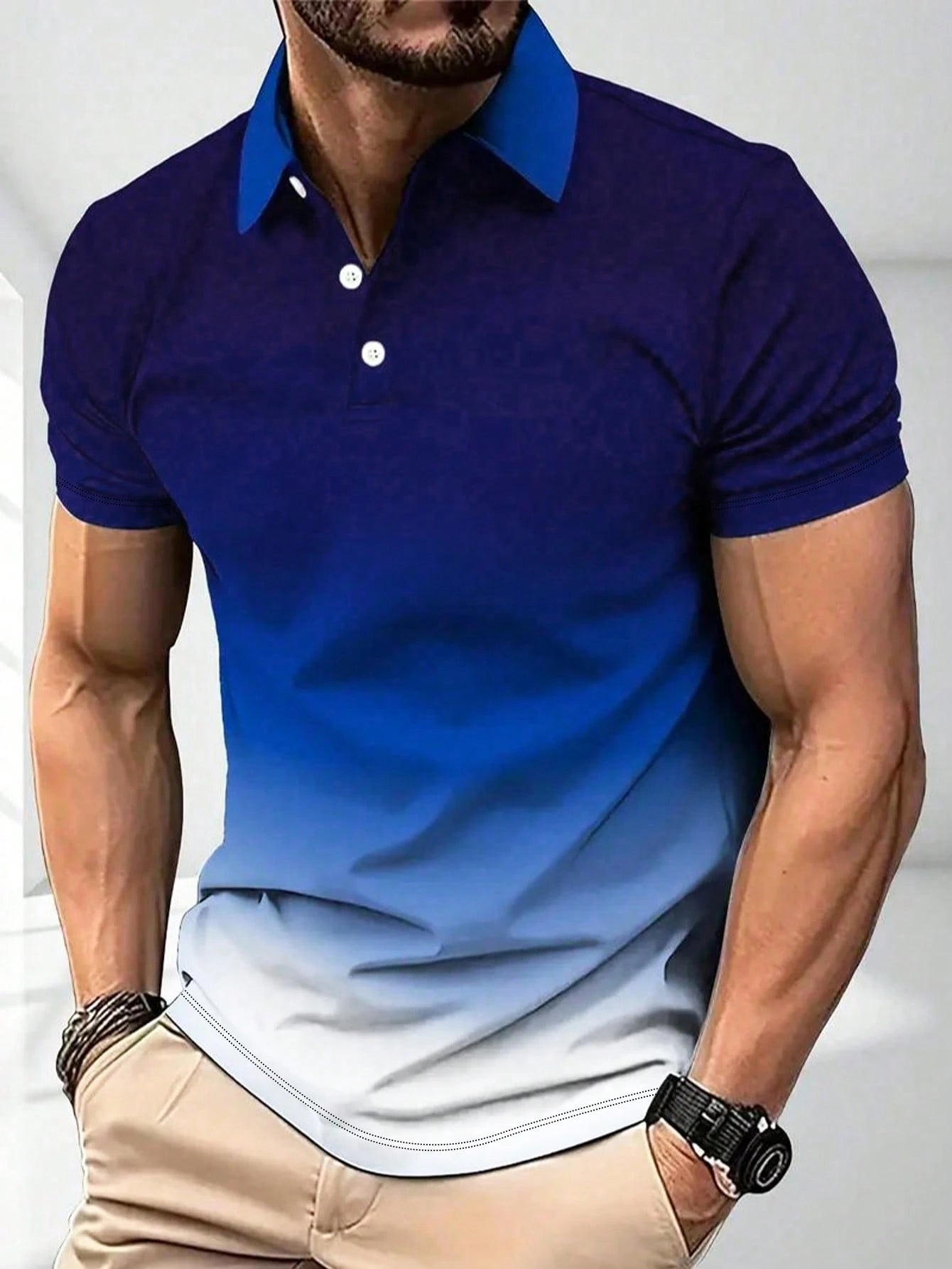 Men's Ombre Print Casual Fashion Short Sleeve Polo Shirt