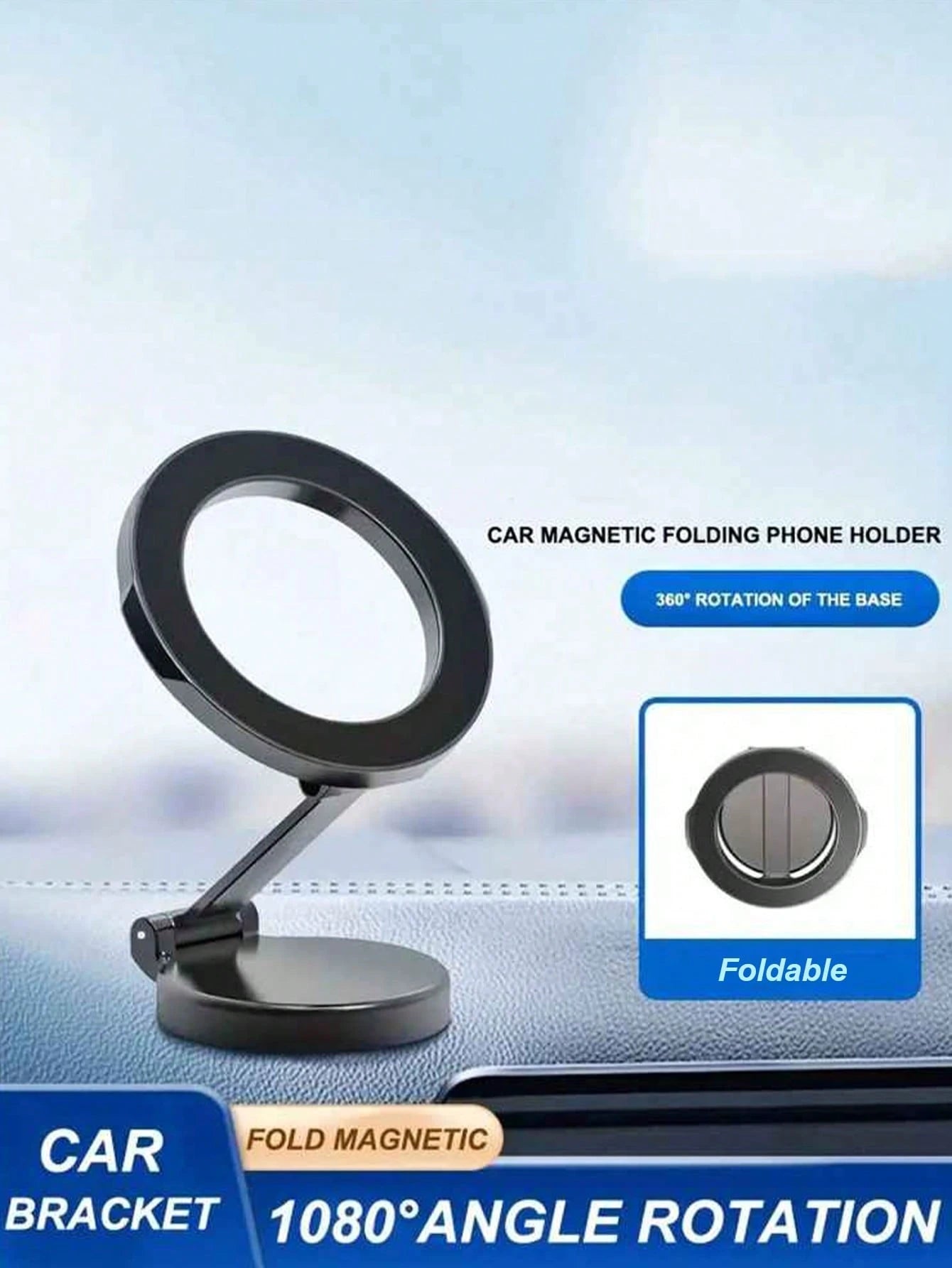 Metal Magnetic Car Phone Holder – 360° Rotating & Folding Design, Strong MagSafe Magnetic Adsorption, Easy One-Hand Operation, Compact Size, Firm Installation, High-End Central Screen Mount For All Sm