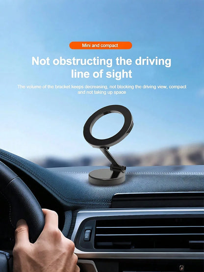 Metal Magnetic Car Phone Holder – 360° Rotating & Folding Design, Strong MagSafe Magnetic Adsorption, Easy One-Hand Operation, Compact Size, Firm Installation, High-End Central Screen Mount For All Sm