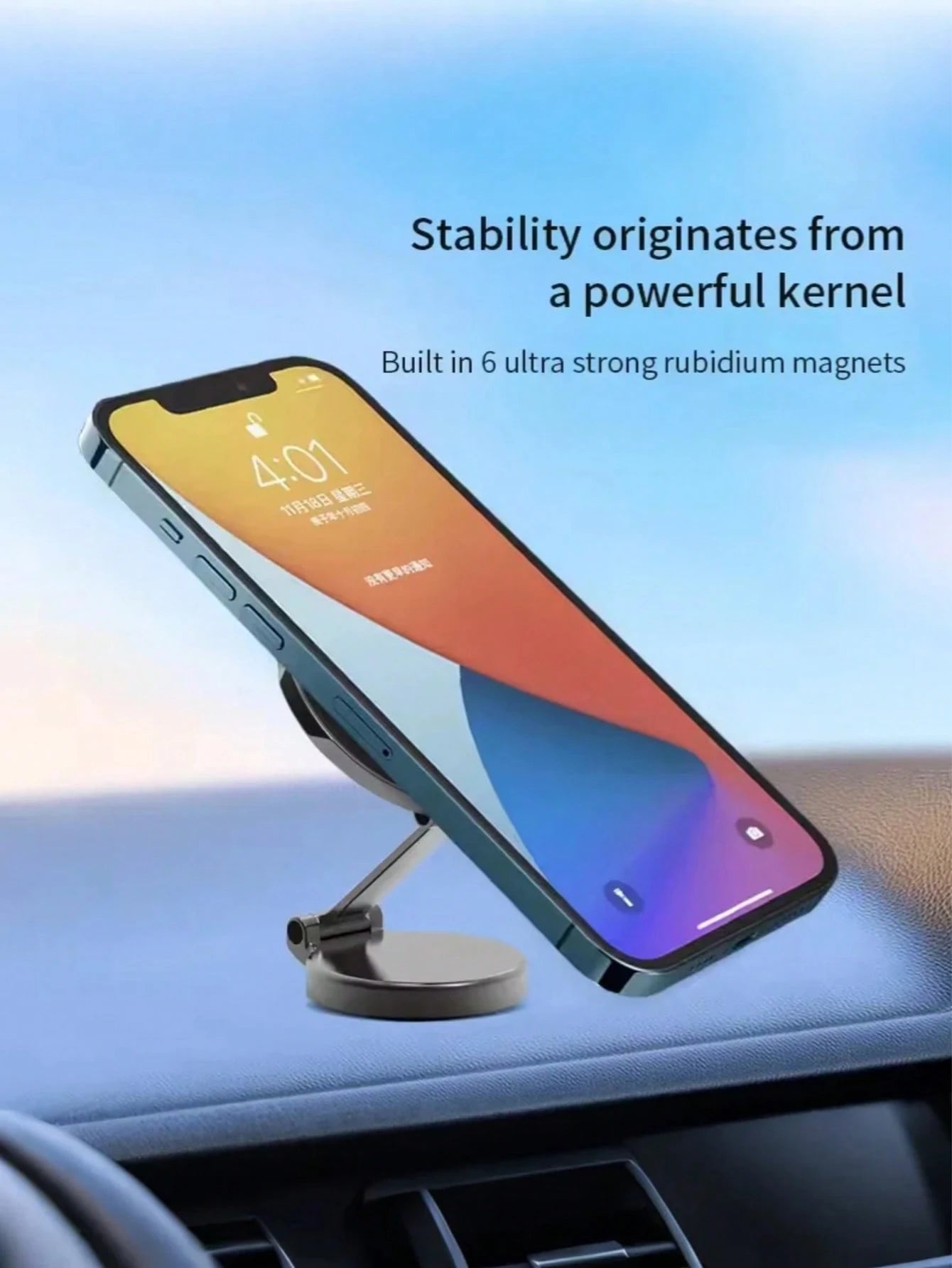Metal Magnetic Car Phone Holder – 360° Rotating & Folding Design, Strong MagSafe Magnetic Adsorption, Easy One-Hand Operation, Compact Size, Firm Installation, High-End Central Screen Mount For All Sm