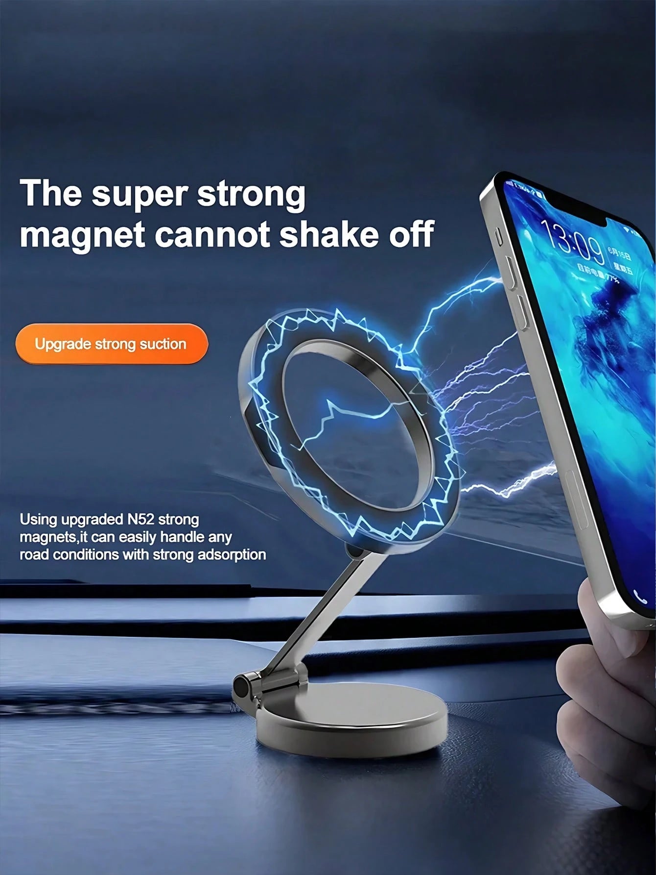 Metal Magnetic Car Phone Holder – 360° Rotating & Folding Design, Strong MagSafe Magnetic Adsorption, Easy One-Hand Operation, Compact Size, Firm Installation, High-End Central Screen Mount For All Sm