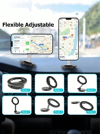 Metal Magnetic Car Phone Holder – 360° Rotating & Folding Design, Strong MagSafe Magnetic Adsorption, Easy One-Hand Operation, Compact Size, Firm Installation, High-End Central Screen Mount For All Sm