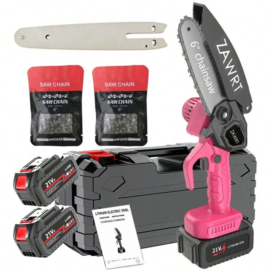 Mini Cordless Chain Saw Electric, 6 Inch Handheld Electric Chain Saw, 2 Batteries And 2 Handheld Portable Chain Saw, A Pair Of Goggles And A Pair Of Gloves For Trees, Yard, House And Garden. Father's