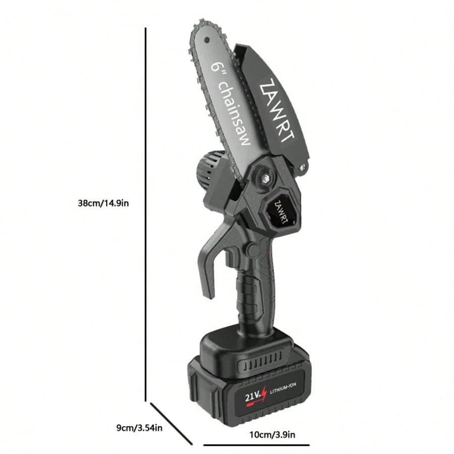 Mini Cordless Chain Saw Electric, 6 Inch Handheld Electric Chain Saw, 2 Batteries And 2 Handheld Portable Chain Saw, A Pair Of Goggles And A Pair Of Gloves For Trees, Yard, House And Garden. Father's