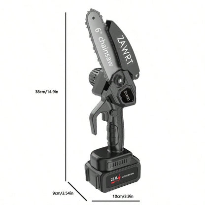Mini Cordless Chain Saw Electric, 6 Inch Handheld Electric Chain Saw, 2 Batteries And 2 Handheld Portable Chain Saw, A Pair Of Goggles And A Pair Of Gloves For Trees, Yard, House And Garden. Father's