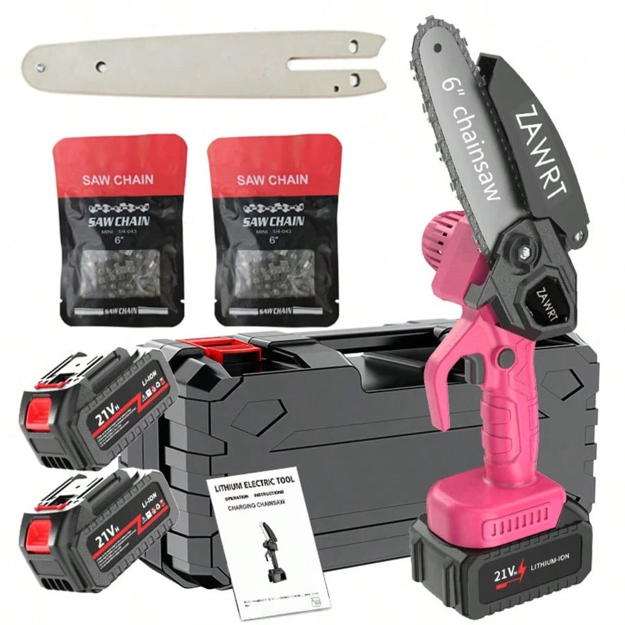 Mini Cordless Chain Saw Electric, 6 Inch Handheld Electric Chain Saw, 2 Batteries And 2 Handheld Portable Chain Saw, A Pair Of Goggles And A Pair Of Gloves For Trees, Yard, House And Garden. Father's