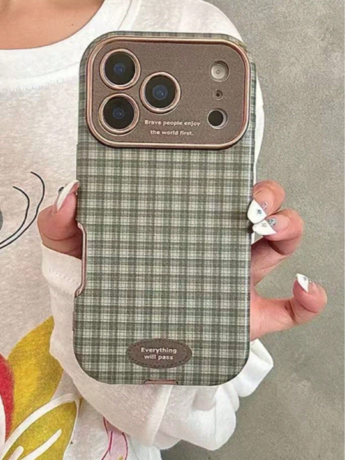 Minimalist Ins Plaid Checkered Couple Phone Case Compatible With Apple 17 Pro Max, 16 Pro, 13, 14 Pro, 15 Pro, Niche Full Coverage Leather Shockproof Soft Shell