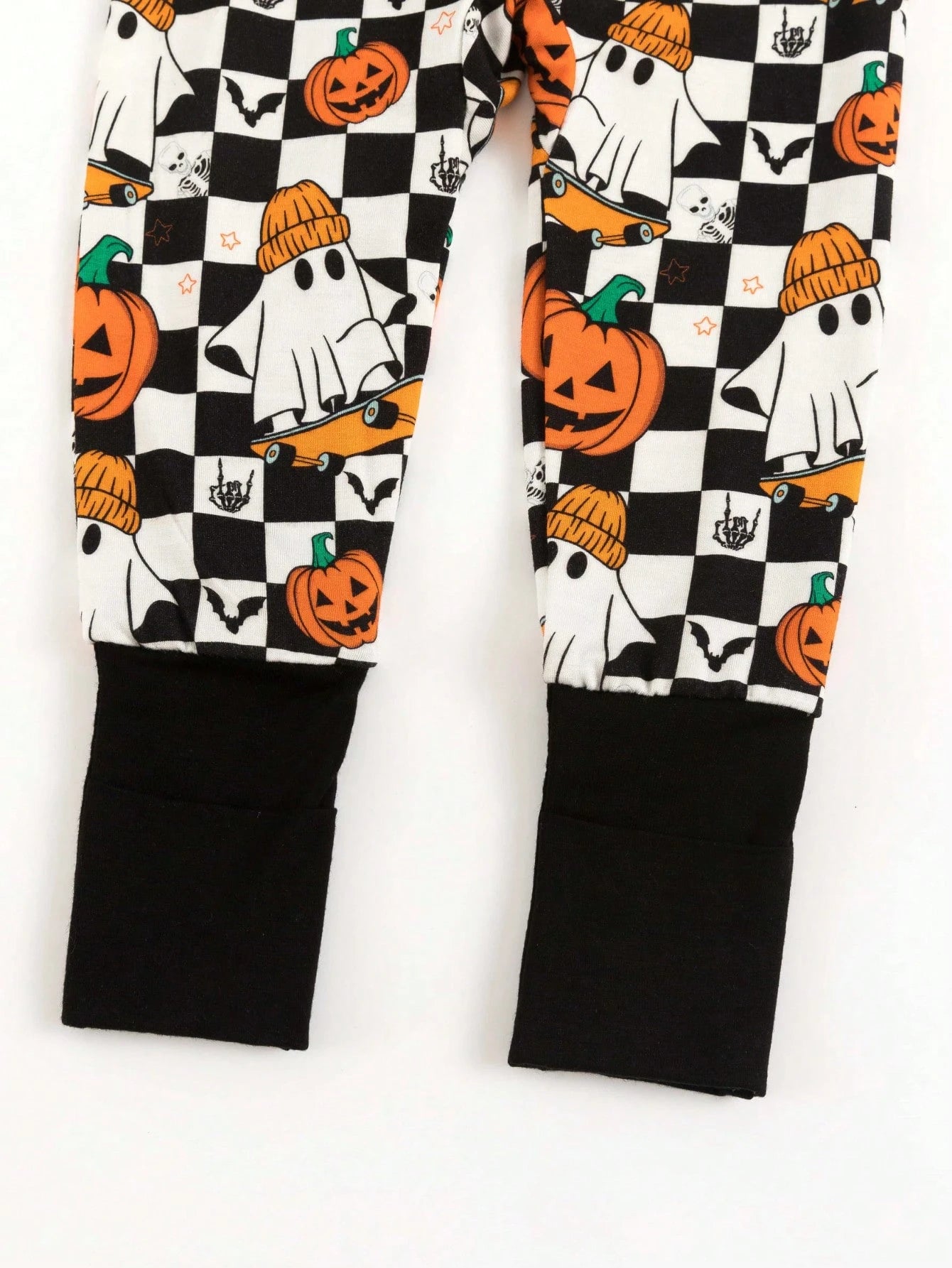 MIOZING Checkerboard Pumpkin Ghost Print Baby Romper, Black&White Long Sleeve Zip Jumpsuit, Daily Outfit, Soft Bamboo Fiber Fabric For Baby Boys