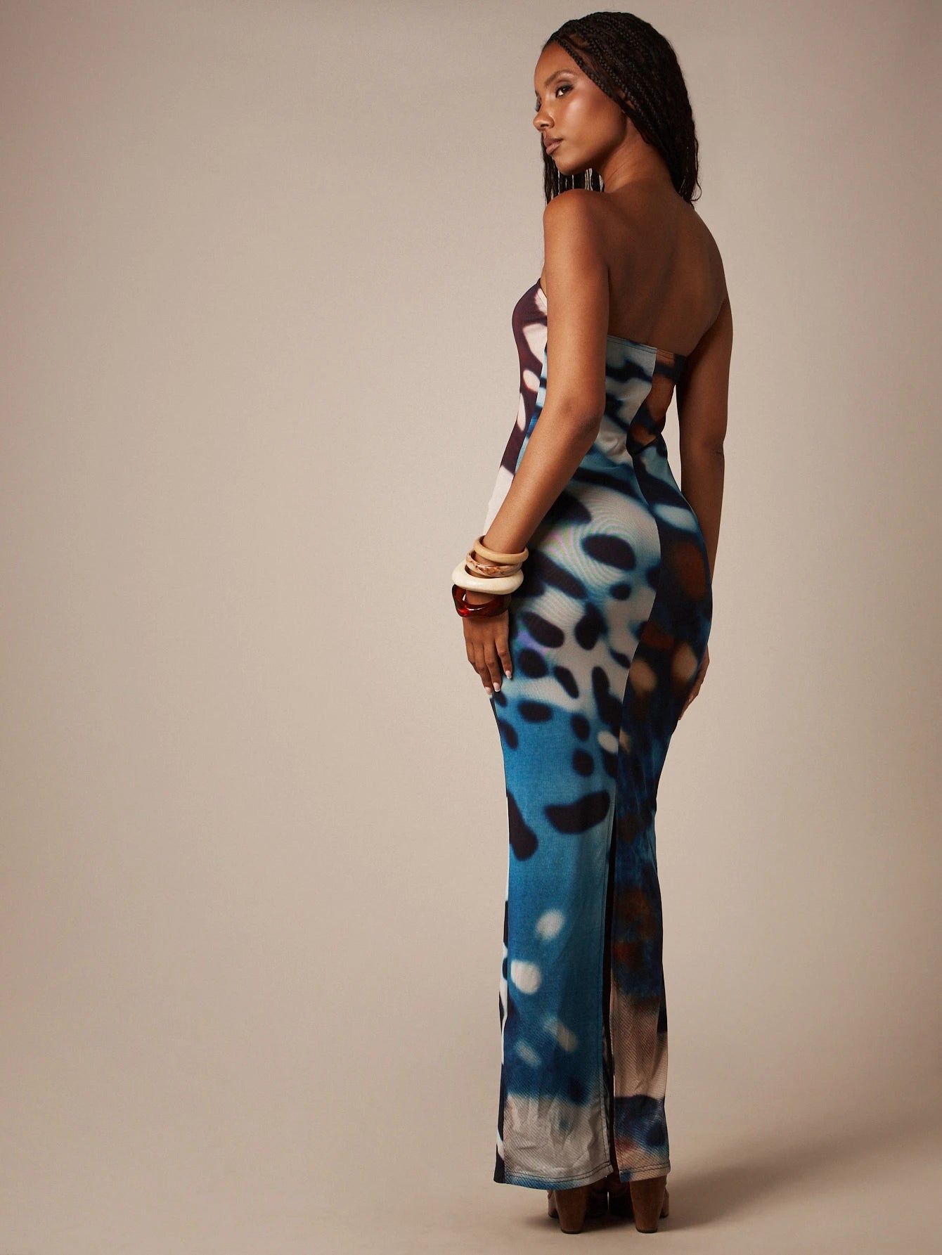 MISSGUIDED Strapless Bandeau Bodycon Maxi Dress With All Over Butterfly Wing Abstract Print Summer Festival Long Dress