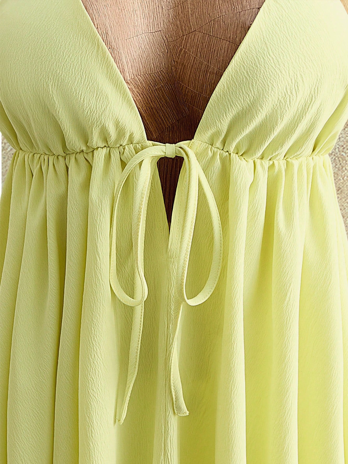 Mistrie Women's Lime Green Summer Casual Breezy Sexy Beach Vacation Holiday Halter Neck Cami Mini Dress Deep V-Neck Tie Front Flowy Chiffon A-Line Sundress
