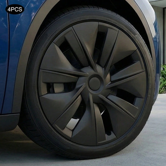 Miumaeov 4 Pack 19 Inch Matte Black Wheel Covers Hubcaps Aerodynamic Range Enhancement Wheel Rim Protector Fits 2019-2024 Refreshed Long Range Performance Version ABS+PC Scratch Resistant Wheel Line