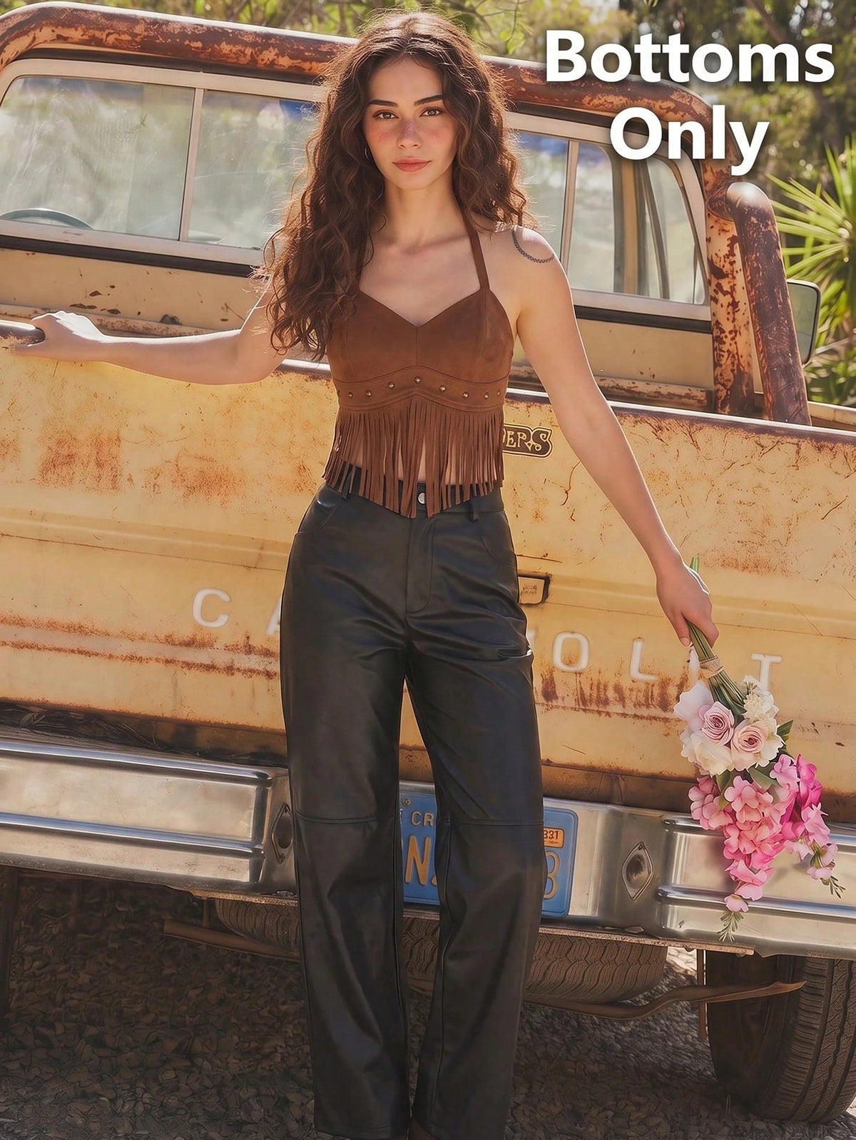 MOD Black Date Night Solid PU Leather Straight Leg Pants