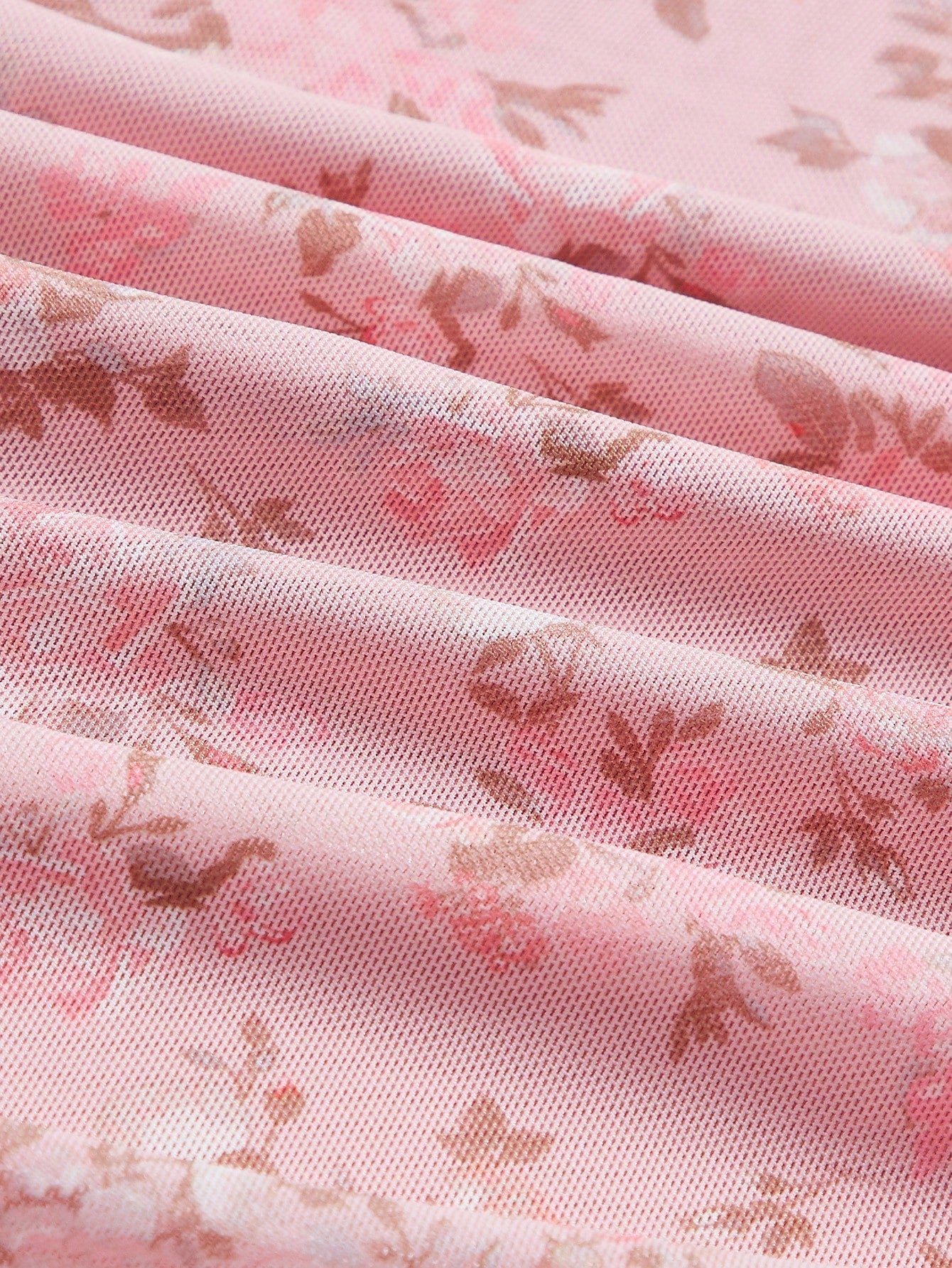 MOD Ditsy Floral Print Ruched Split Thigh Cami Pink Floral Lotus Leaf Breast Cup Dress