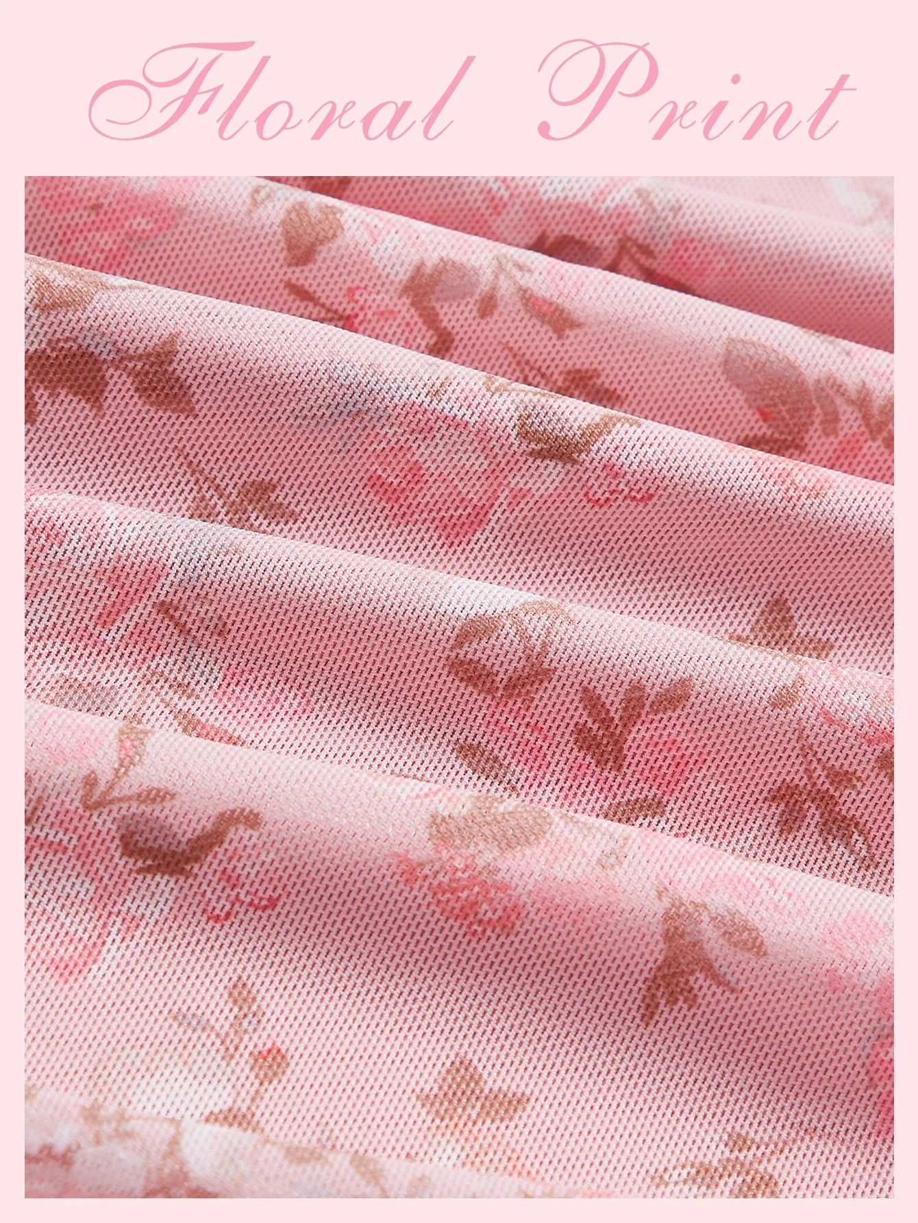 MOD Ditsy Floral Print Ruched Split Thigh Cami Pink Floral Lotus Leaf Breast Cup Dress