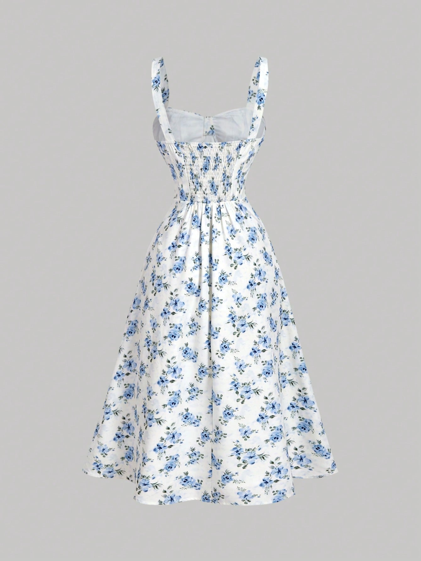 MOD Ditsy Floral Print Tie Front Ruched Bust Valentine Day Green Cami Dress,Summer Dresses For Women,Tea Party Dress,Pastel Dresses For Women