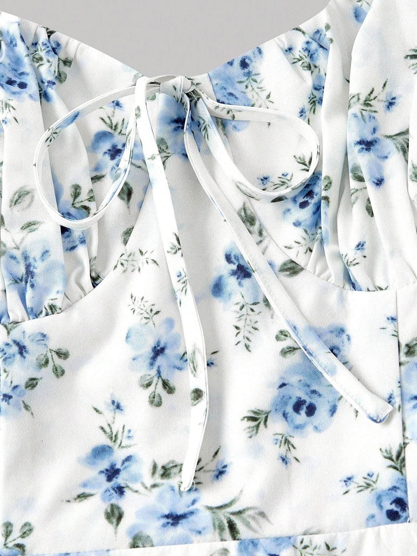 MOD Ditsy Floral Print Tie Front Ruched Bust Valentine Day Green Cami Dress,Summer Dresses For Women,Tea Party Dress,Pastel Dresses For Women