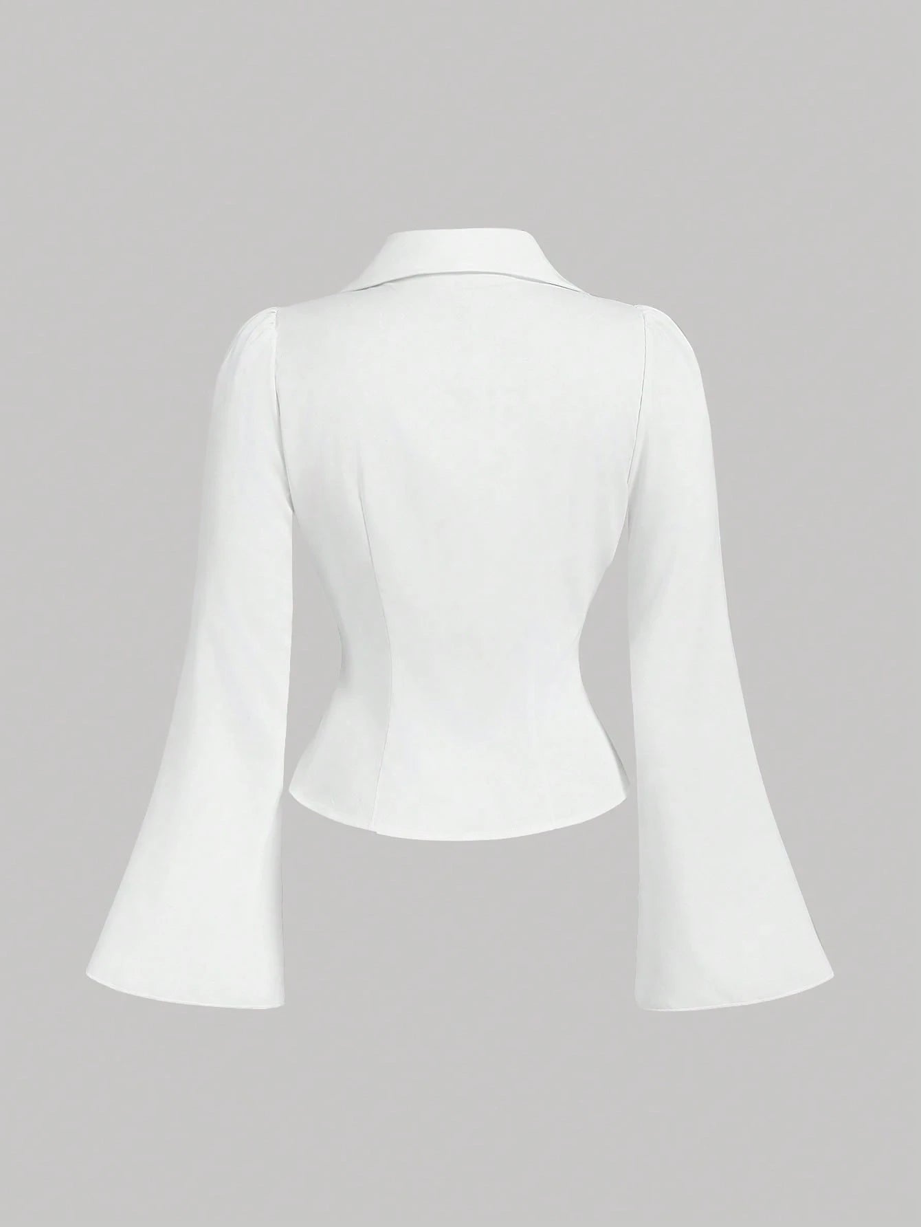 MOD Plus Size Women V-Collar Ruffle Flared Sleeve Blouse, Waist Cinched, Long Shirt, Clothes, Button Down Concert Airport Women's, New Year, Valentine