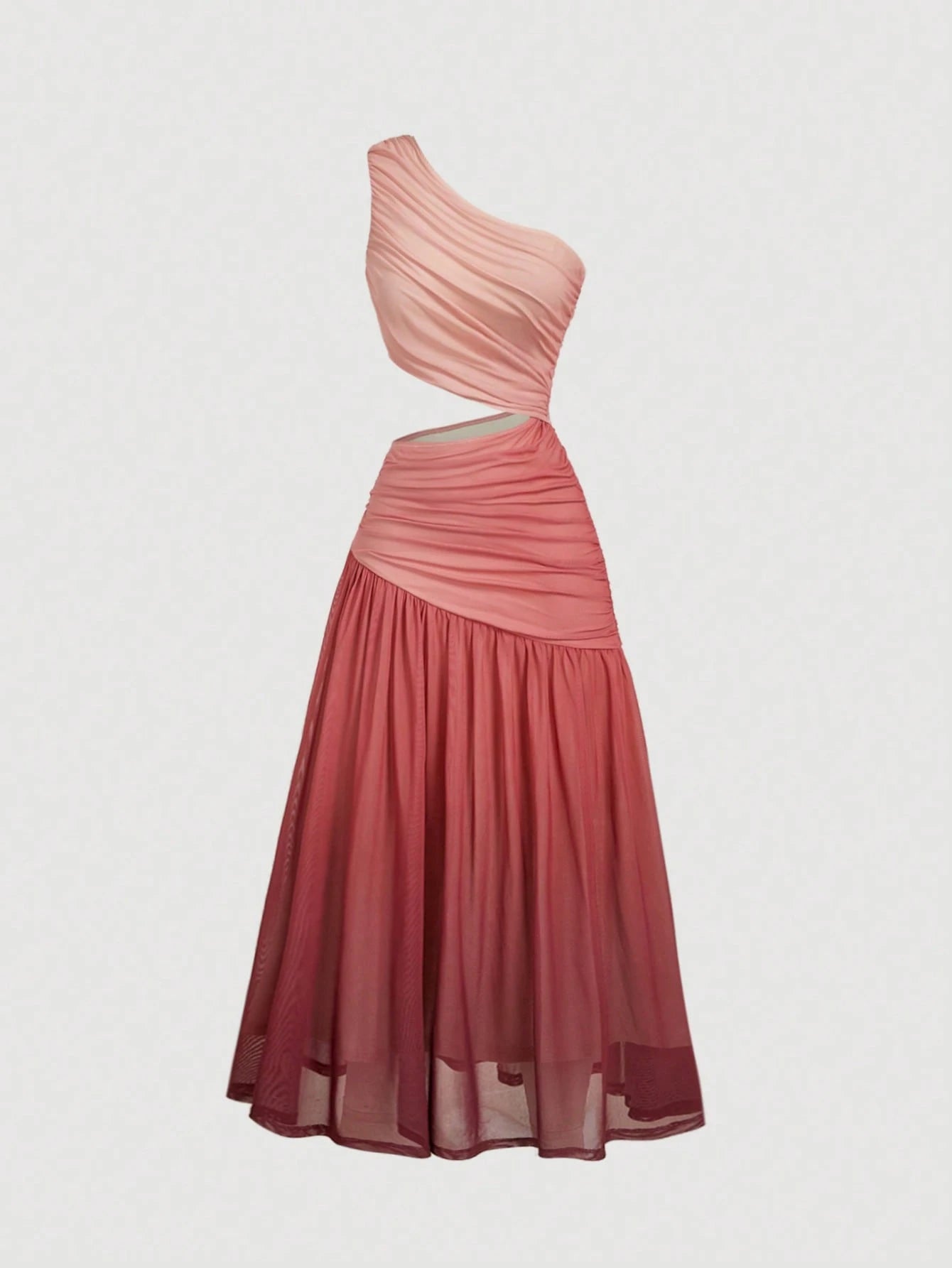 MOD Women's Asymmetric Shoulder Sexy Ruched Long Dress, Pink,Summer,Vacation,Wedding,Going Out,Birthday,Prom,Country,Tea Party,Sea,Beach, Casual