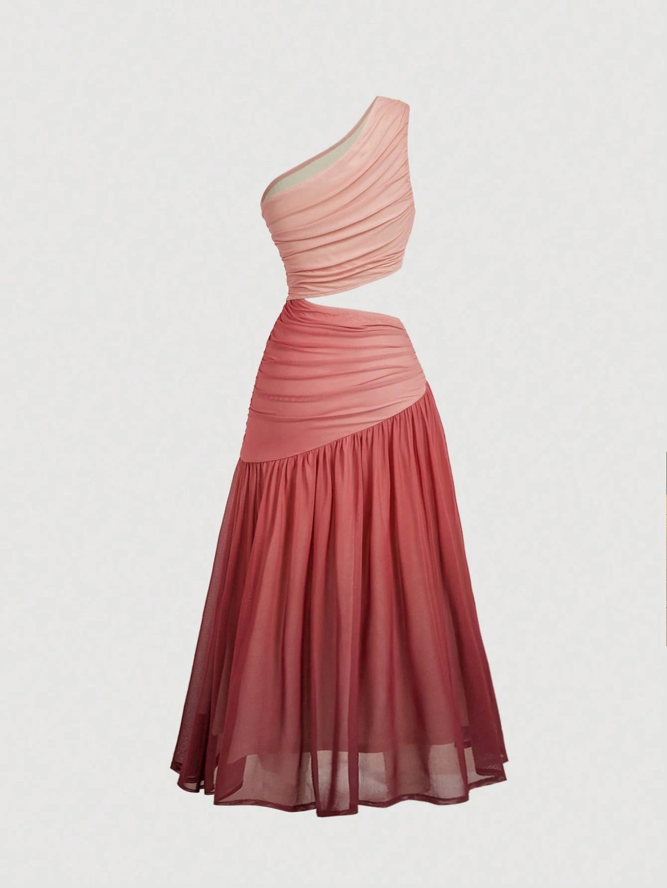 MOD Women's Asymmetric Shoulder Sexy Ruched Long Dress, Pink,Summer,Vacation,Wedding,Going Out,Birthday,Prom,Country,Tea Party,Sea,Beach, Casual