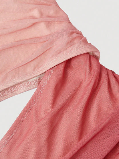 MOD Women's Asymmetric Shoulder Sexy Ruched Long Dress, Pink,Summer,Vacation,Wedding,Going Out,Birthday,Prom,Country,Tea Party,Sea,Beach, Casual