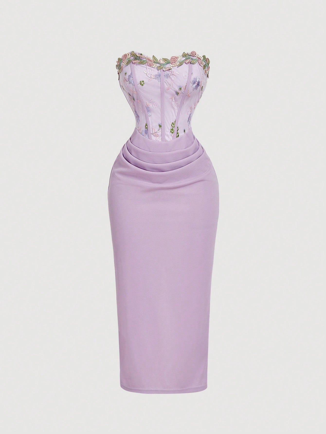 MOD Women's Elegant Romantic Floral Embroidered Patchwork Sleeveless Midi Dress, Lavender Summer Bar Party, Wedding, New Year Eve Retro Vintage