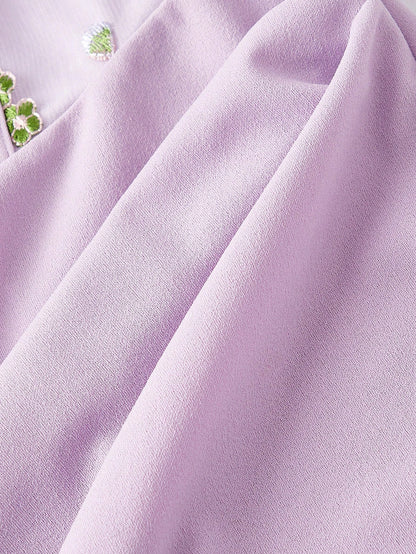 MOD Women's Elegant Romantic Floral Embroidered Patchwork Sleeveless Midi Dress, Lavender Summer Bar Party, Wedding, New Year Eve Retro Vintage