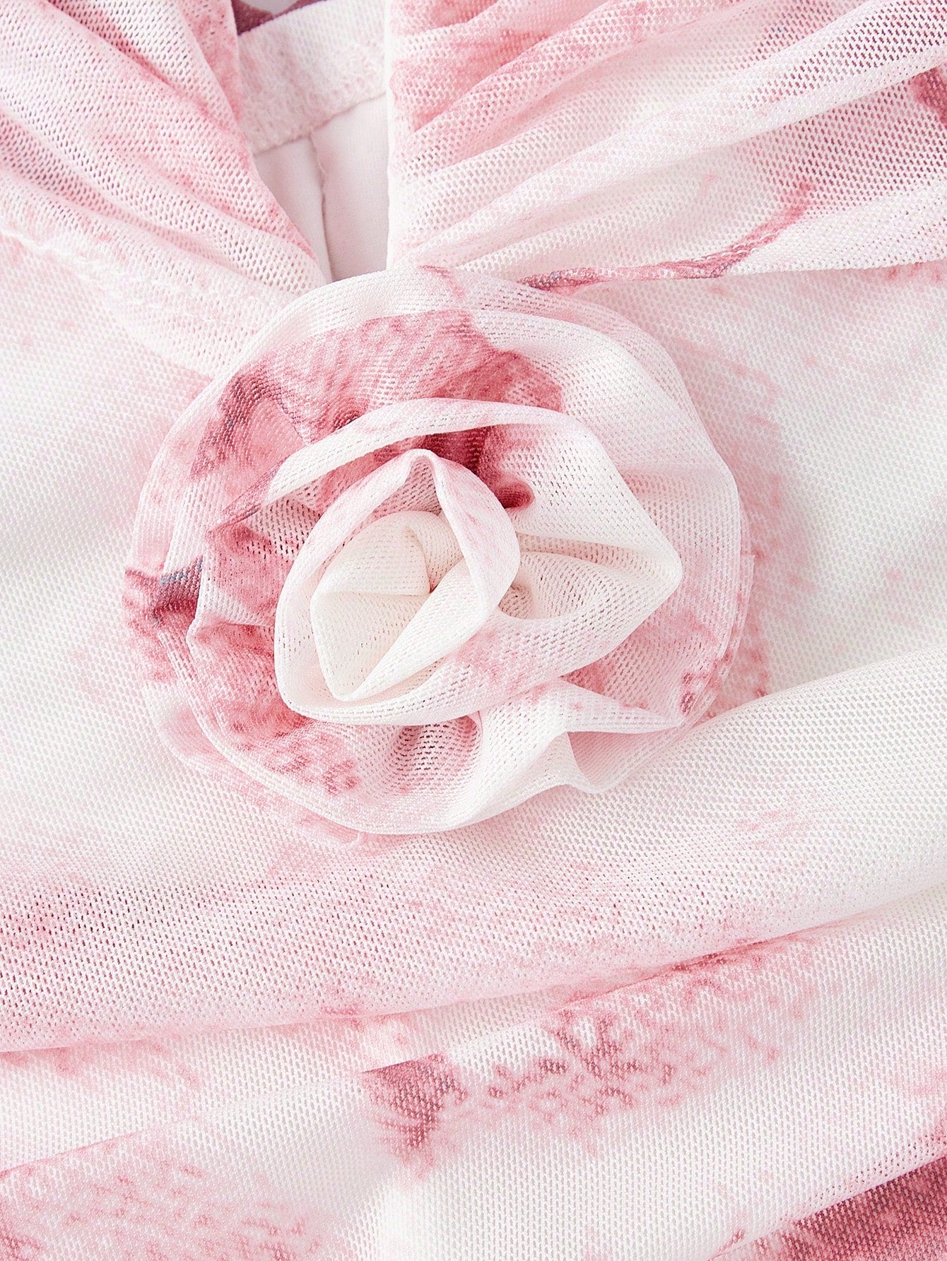 MOD Women's Pink White Summer Elegant Romantic Wedding Dinner Date Bride Bachelorette Ninang Off-Shoulder Ruched Midi Dress 3D Floral Ombre Rose Pattern