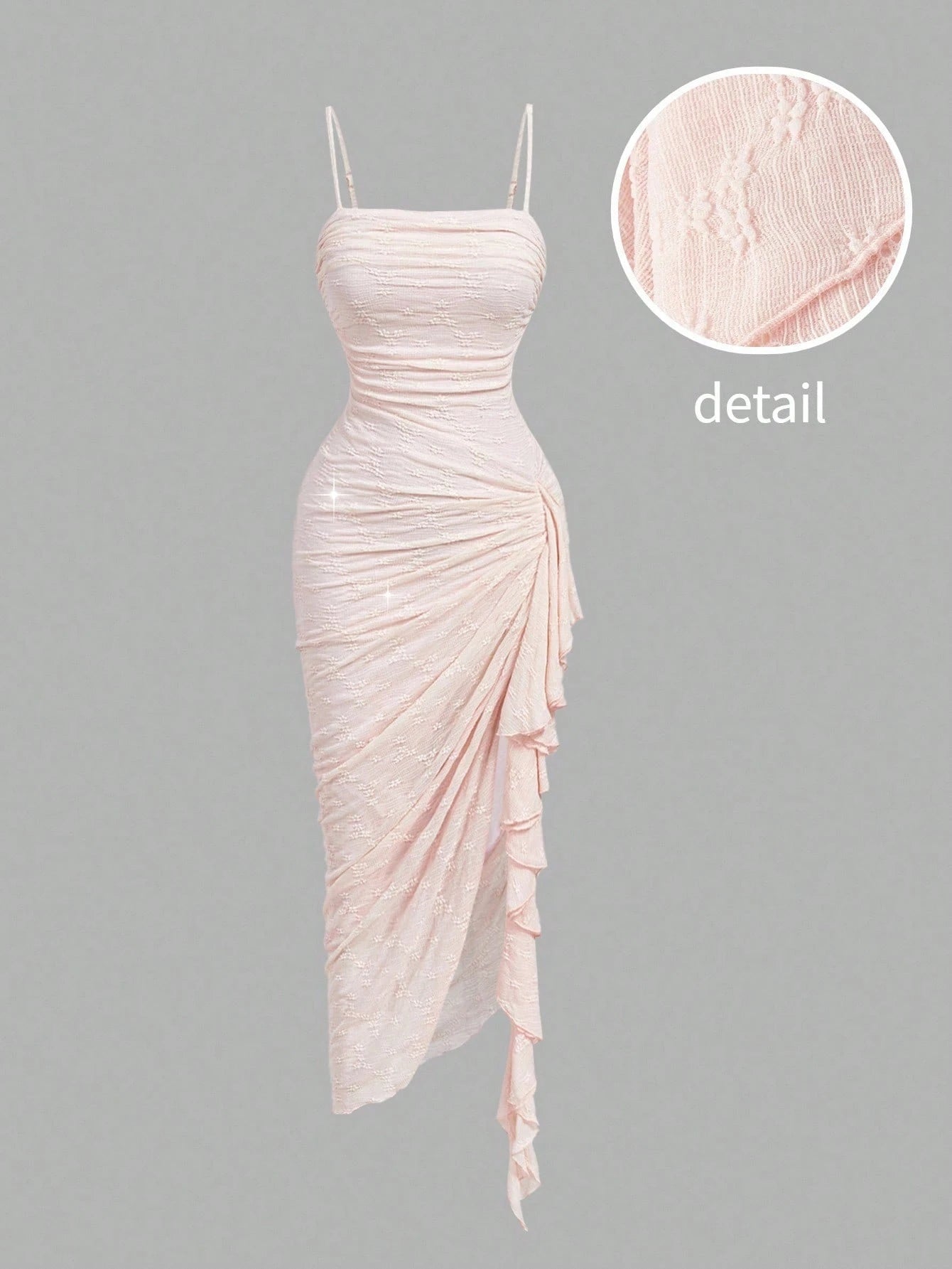 MOD Women's Pleated Side Patchwork Ruffle Elegant Spaghetti Strap Midi Dress