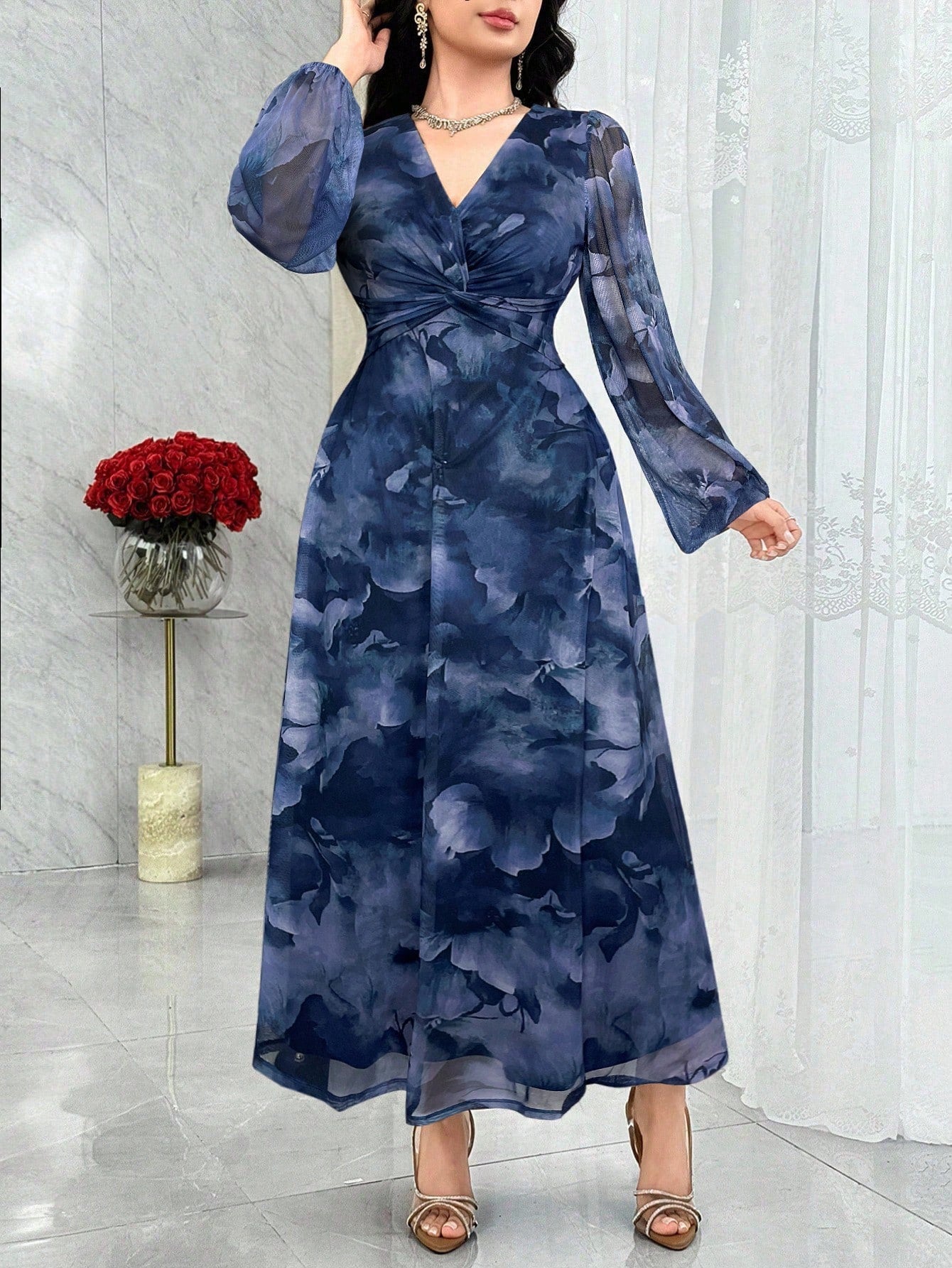 Modelyn Women's Elegant Party Floral Print Twist Dress
