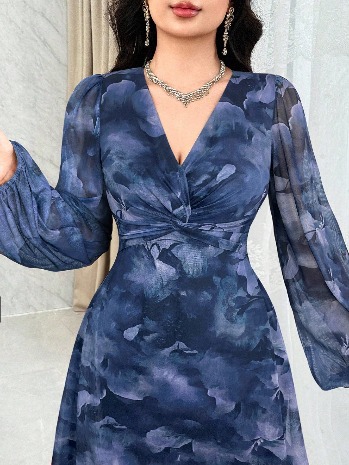 Modelyn Women's Elegant Party Floral Print Twist Dress