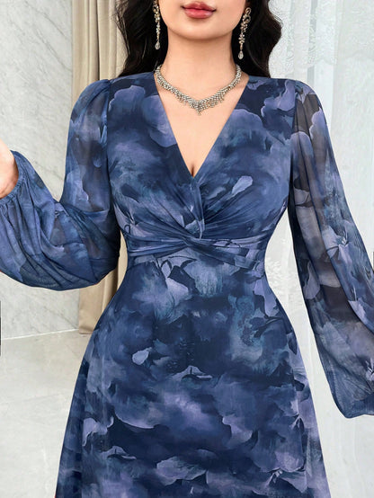 Modelyn Women's Elegant Party Floral Print Twist Dress