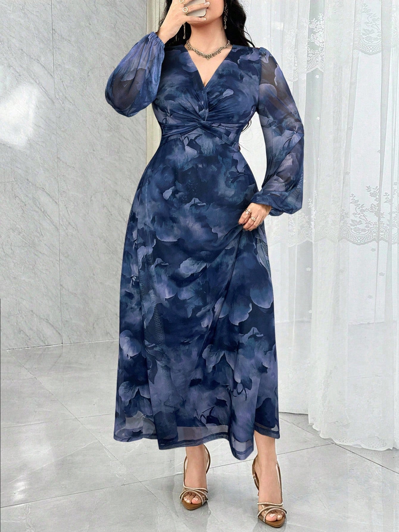 Modelyn Women's Elegant Party Floral Print Twist Dress
