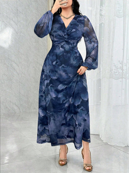 Modelyn Women's Elegant Party Floral Print Twist Dress
