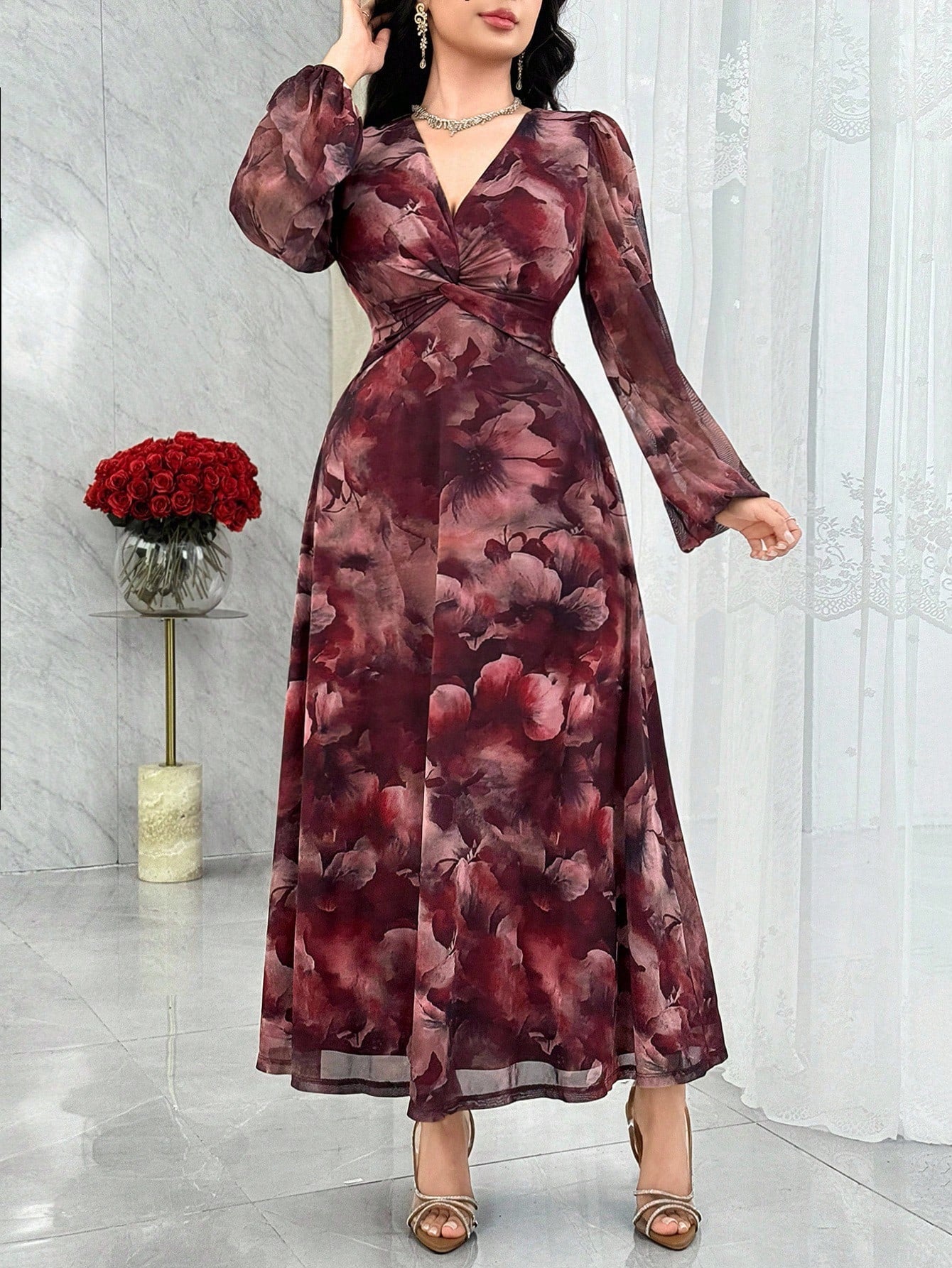 Modelyn Women's Elegant Party Floral Print Twist Dress