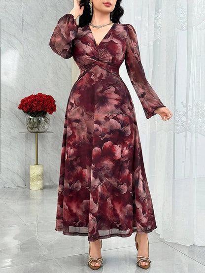 Modelyn Women's Elegant Party Floral Print Twist Dress