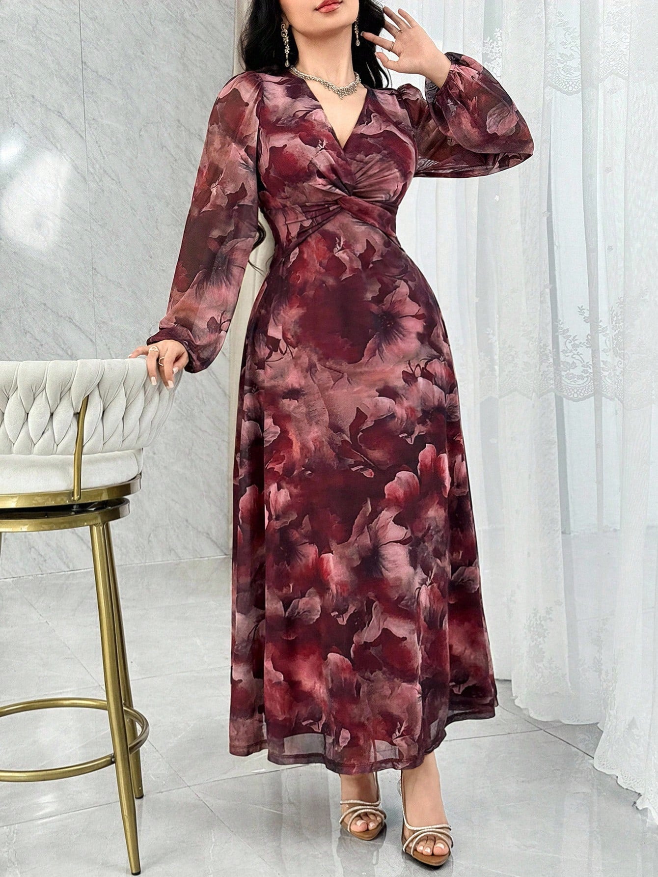 Modelyn Women's Elegant Party Floral Print Twist Dress