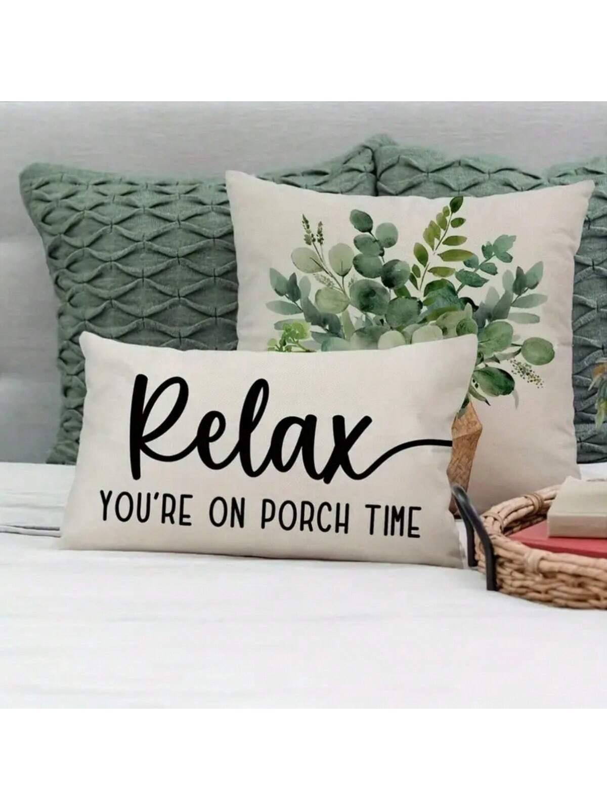 Modern Linen Throw Pillow Cover- "Relax, Enjoy Porch Time" Text, Woven Farmhouse Style Lumbar Pillow Sham With Zipper Closure, Suitable For Sofa, Lounge Chair And Various Rooms- Machine Washable, Au