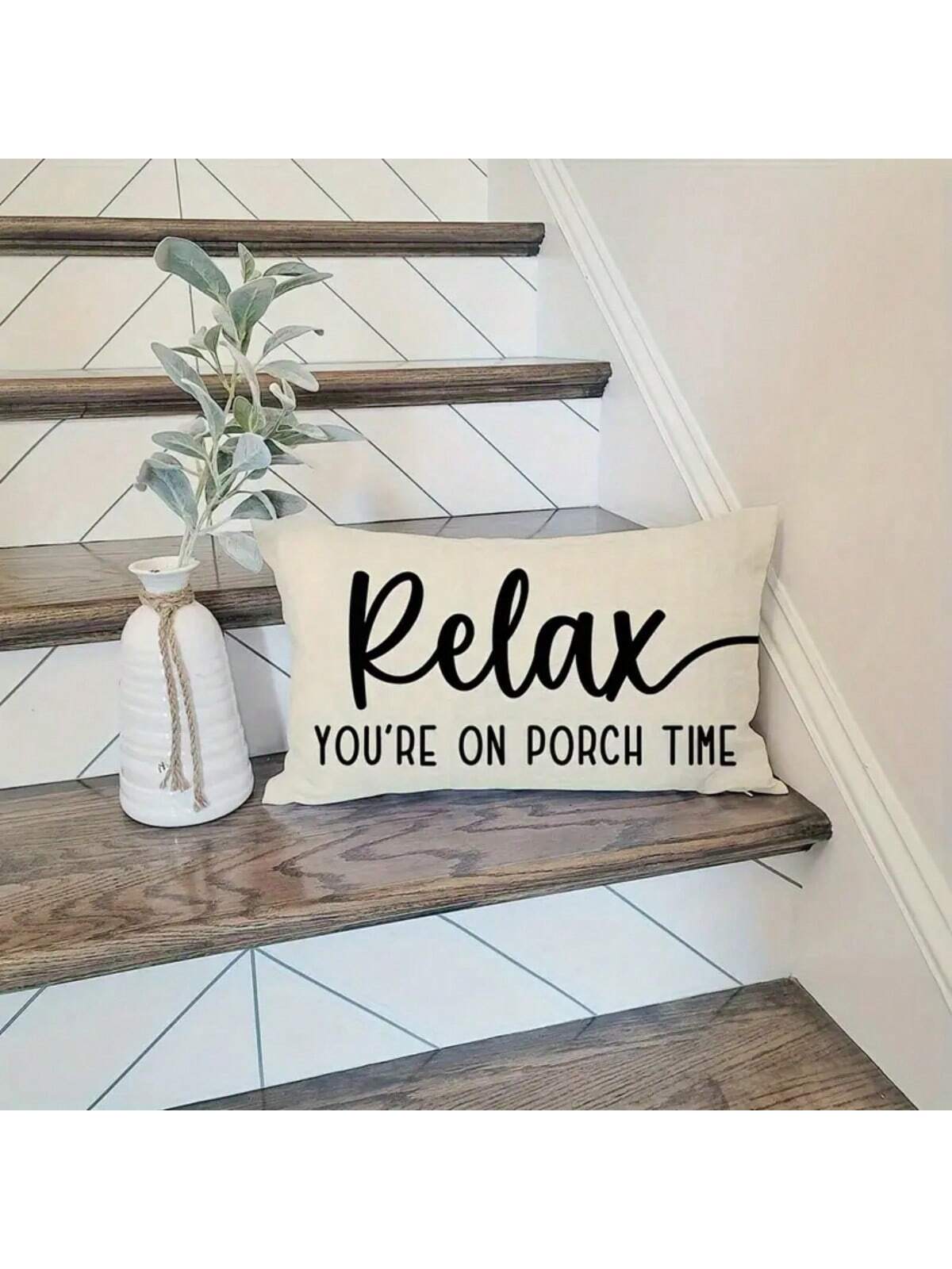 Modern Linen Throw Pillow Cover- "Relax, Enjoy Porch Time" Text, Woven Farmhouse Style Lumbar Pillow Sham With Zipper Closure, Suitable For Sofa, Lounge Chair And Various Rooms- Machine Washable, Au