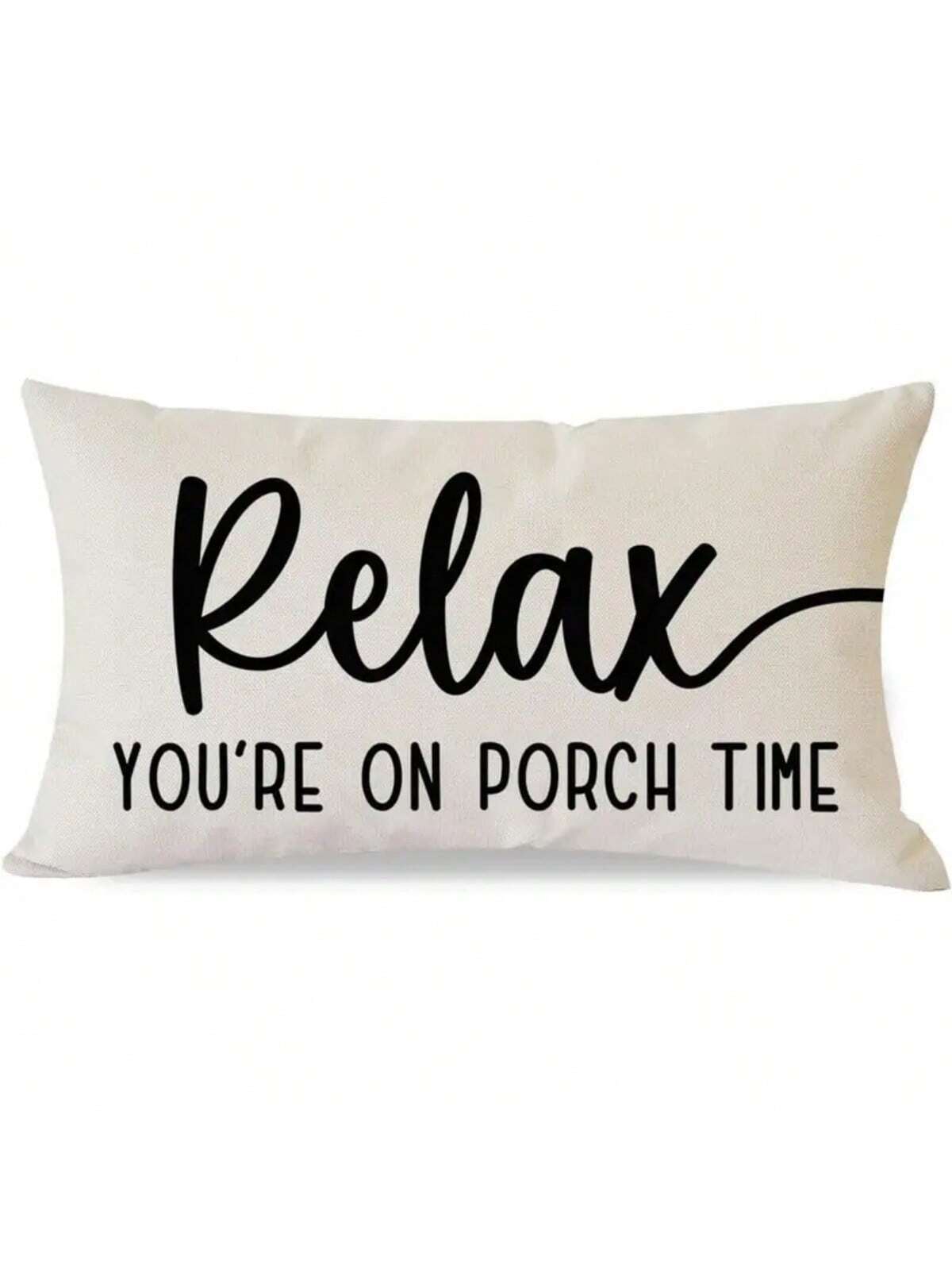 Modern Linen Throw Pillow Cover- "Relax, Enjoy Porch Time" Text, Woven Farmhouse Style Lumbar Pillow Sham With Zipper Closure, Suitable For Sofa, Lounge Chair And Various Rooms- Machine Washable, Au