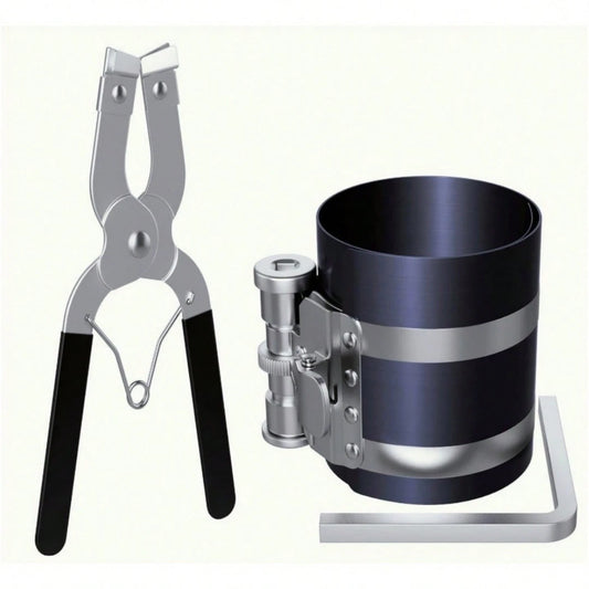Moker Piston Ring Compressor Tool,Car Engine Piston Ring Installer Removal Kit,Adjustable Sizes From 2-1/8 Inches To 7 Inches (53mm- 175mm) With Piston Installer Plier