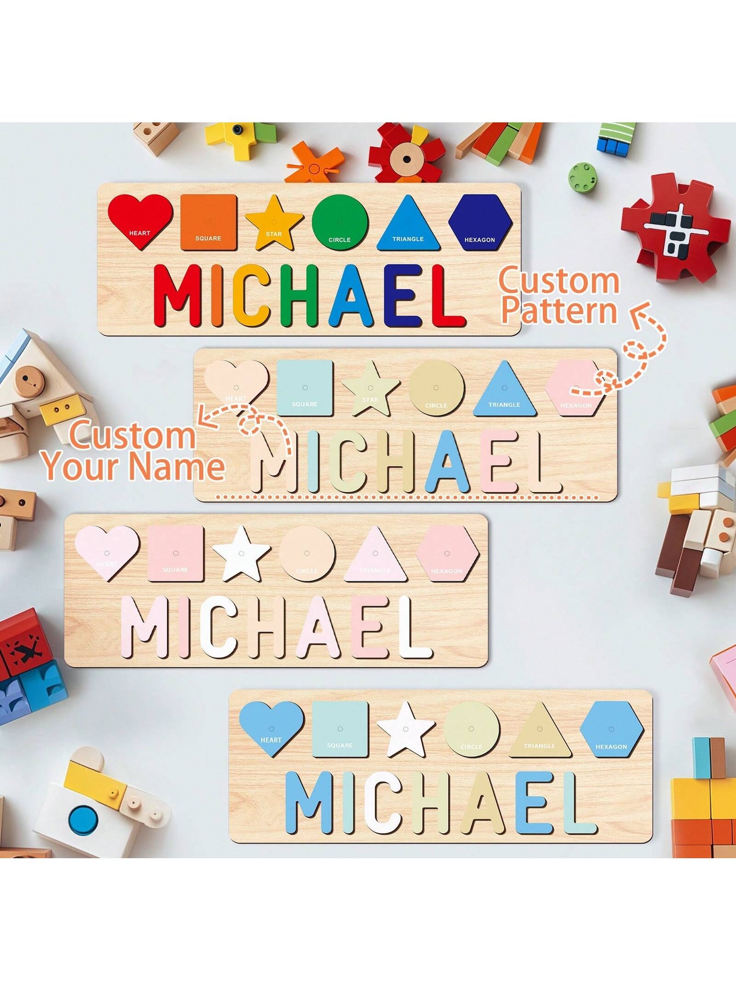 Montessori Toddler Toys, Wooden Name Puzzles For Toddlers 1-3, Custom Puzzle Name Baby, Personalized Name Puzzle New Easter Gifts For Kids Wooden Toys 3D Alphabet Jigsaw