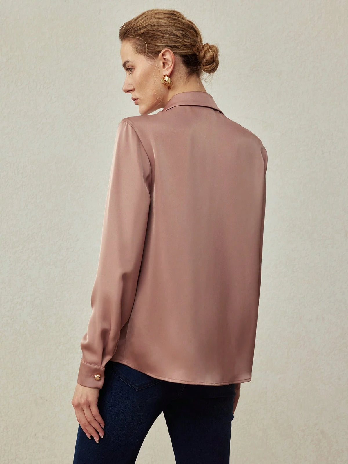 MOTF PREMIUM ELEGANT SATIN DECORATIVE BUTTONS SHIRT, SPRING/SUMMER