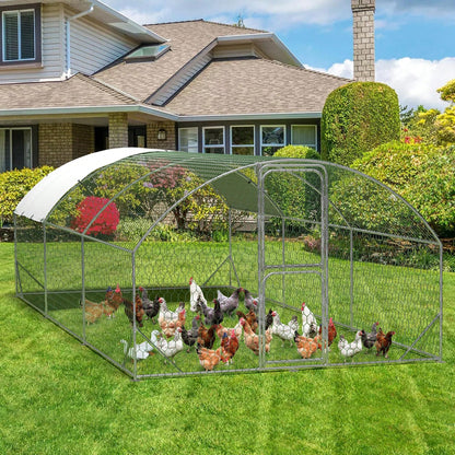 mteryoing Large Walk-In Metal For 10 Chickens,Heavy Duty Reinforced Wire Mesh Run With All-Weather Waterproof & Anti-UV Cover,Secure Lock- Outdoor Poultry Pen For Chickens,Ducks (Spire Roof)