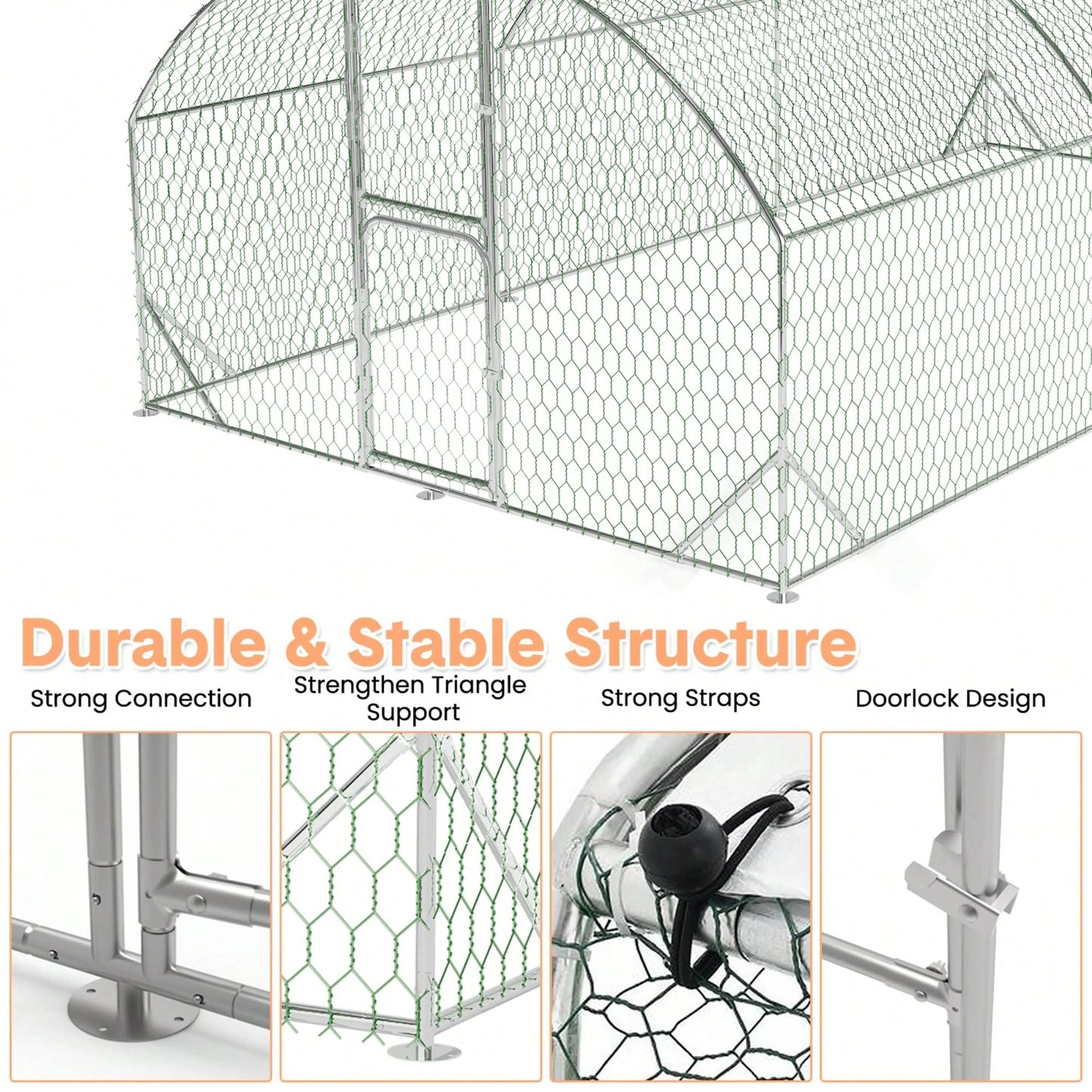 mteryoing Large Walk-In Metal For 10 Chickens,Heavy Duty Reinforced Wire Mesh Run With All-Weather Waterproof & Anti-UV Cover,Secure Lock- Outdoor Poultry Pen For Chickens,Ducks (Spire Roof)