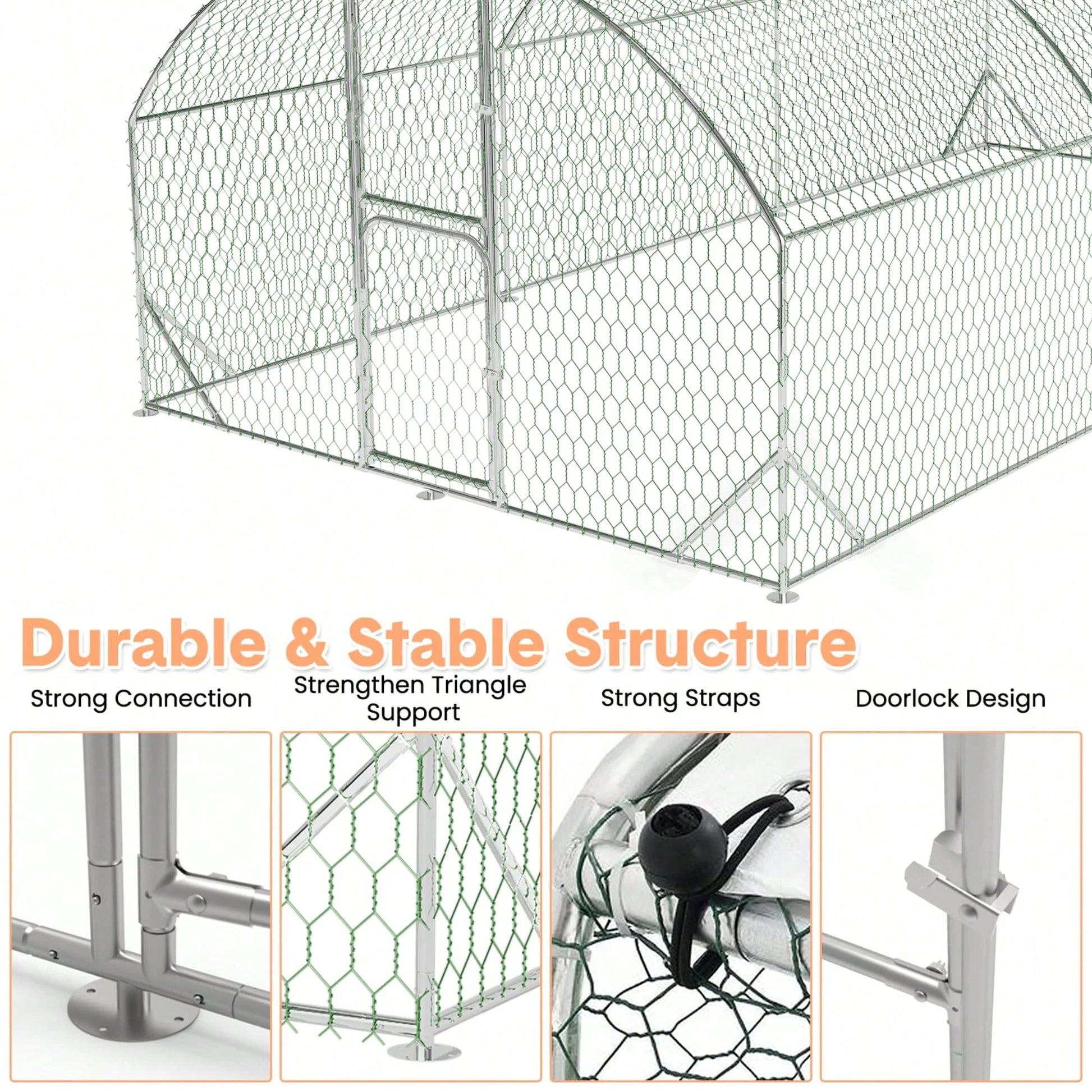 mteryoing Large Walk-In Metal For 10 Chickens,Heavy Duty Reinforced Wire Mesh Run With All-Weather Waterproof & Anti-UV Cover,Secure Lock- Outdoor Poultry Pen For Chickens,Ducks (Spire Roof)