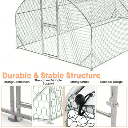 mteryoing Large Walk-In Metal For 10 Chickens,Heavy Duty Reinforced Wire Mesh Run With All-Weather Waterproof & Anti-UV Cover,Secure Lock- Outdoor Poultry Pen For Chickens,Ducks (Spire Roof)